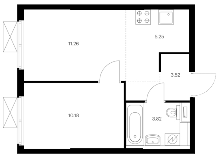 1-комнатная квартира 34.03 м², 12/12 эт., ЖК «Таллинский парк»